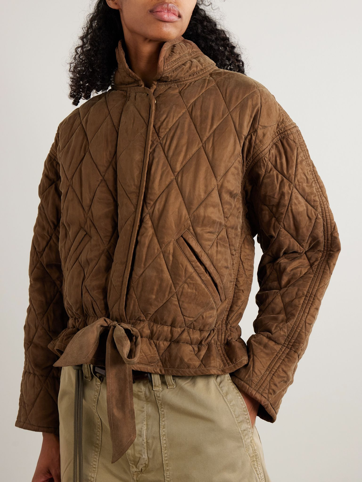 Zakiane tie-detailed quilted canvas jacket Brown - 3