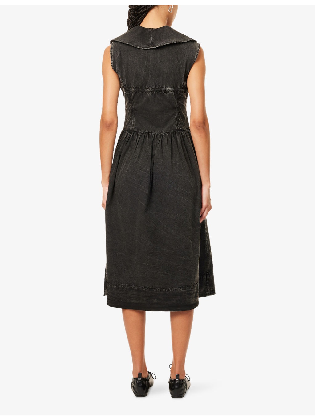 Zip-Up Sleeveless Cotton Midi Dress - 4