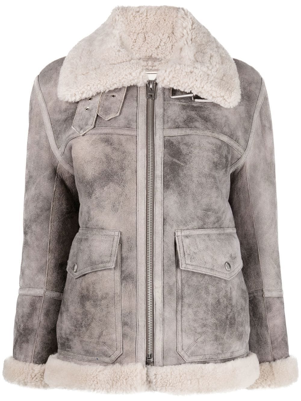 shearling-collar zipped jacket - 1