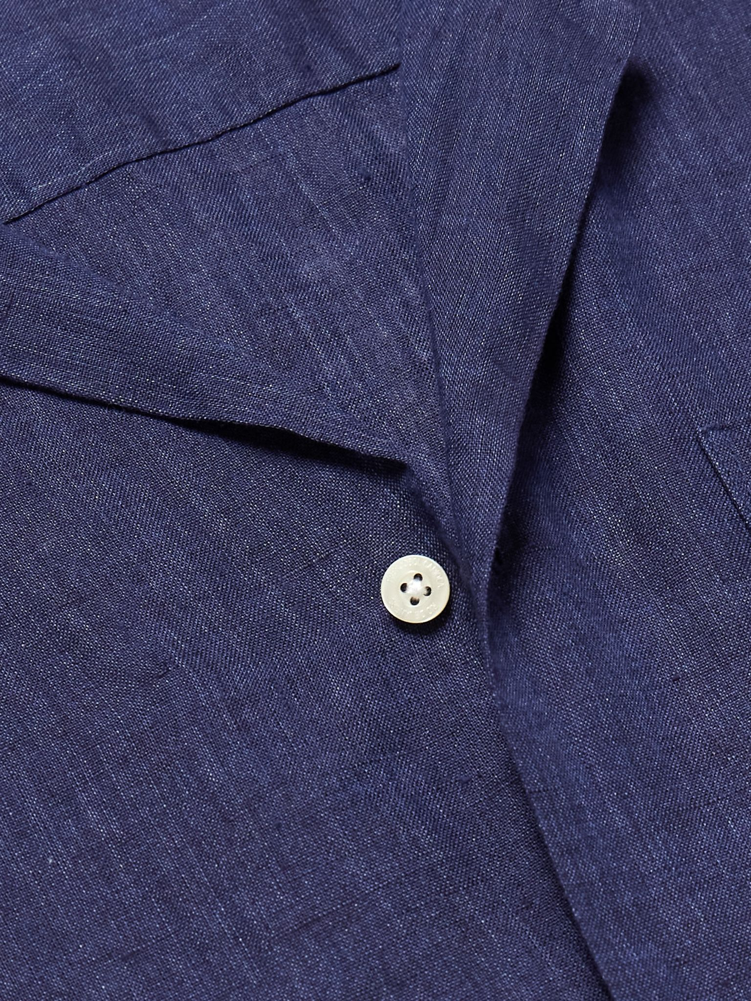 Angelo Camp-Collar Linen Shirt Blue - 4