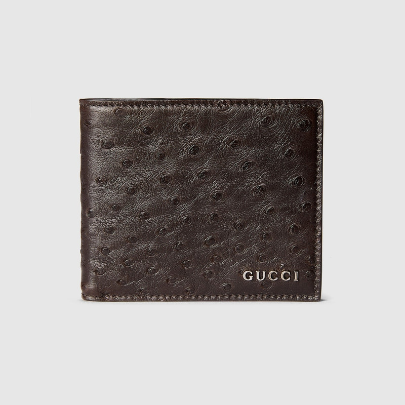 Bi-fold ostrich wallet with Gucci logo 1