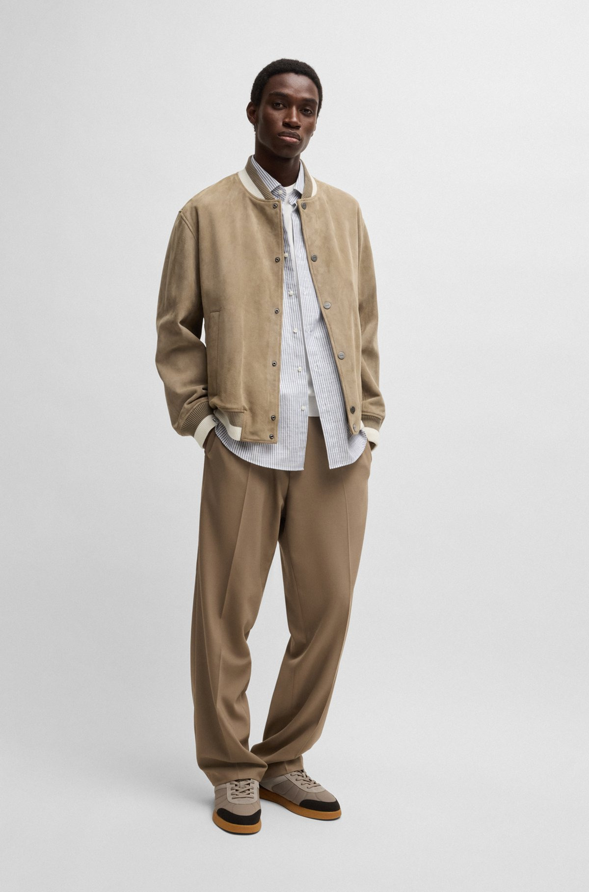 RIBBED-TRIM BOMBER JACKET IN SUEDE - 3