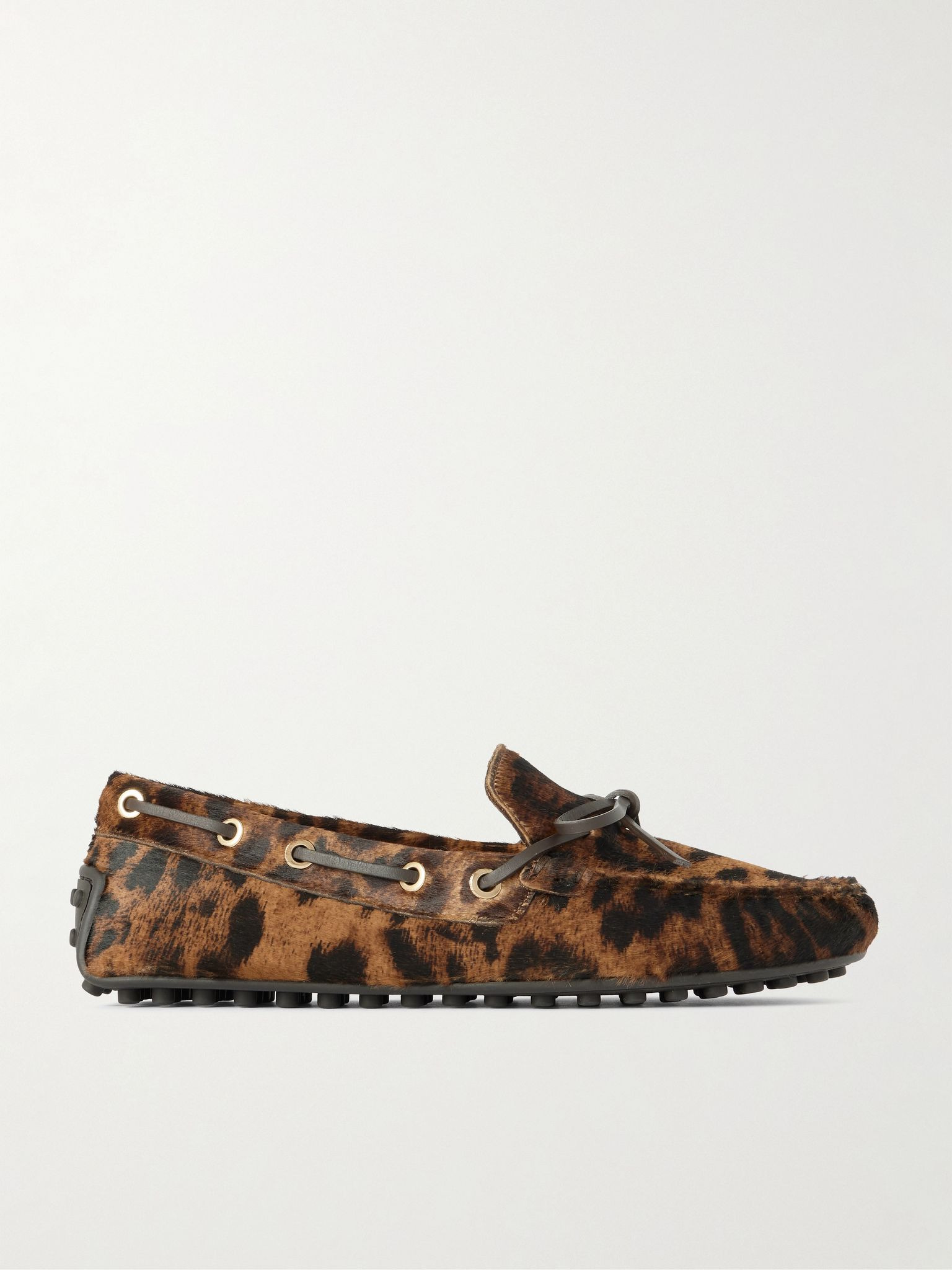 Gommino leather-trimmed leopard-print calf hair boat shoes Leopard print - 1