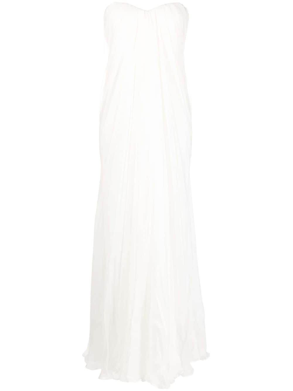 gathered silk-chiffon bustier gown - 1