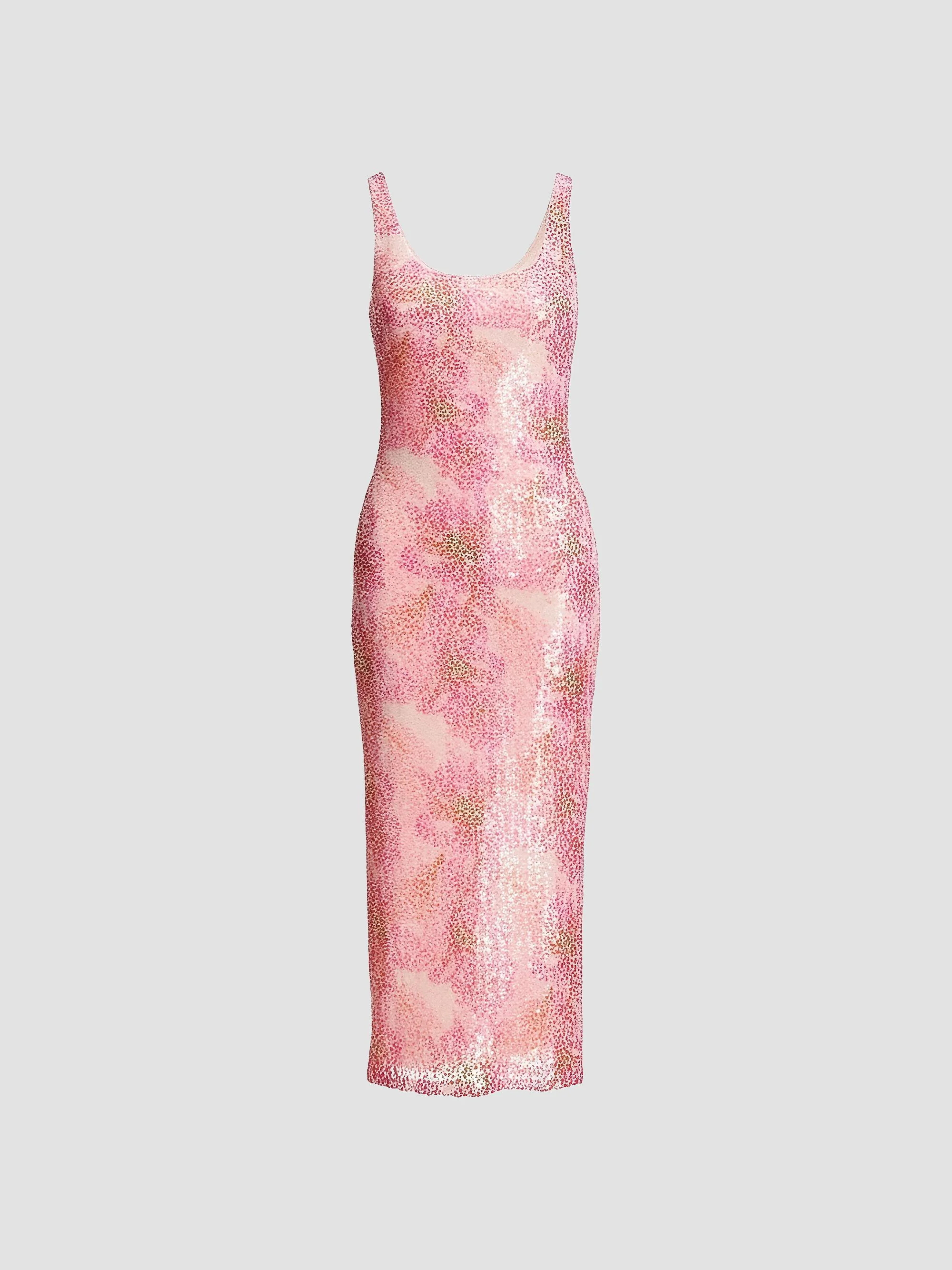 Women's Leo Floral Sequined Midi-Dress - Fuchsia Multi - 1