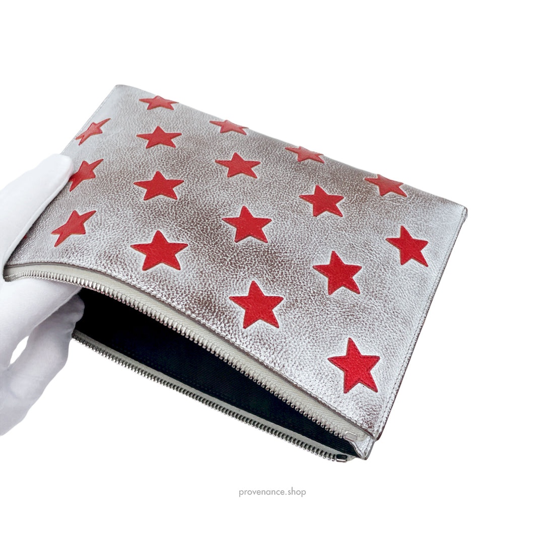 Saint Laurent Paris SLP Zip Star Pouch - Silver/Red - 6
