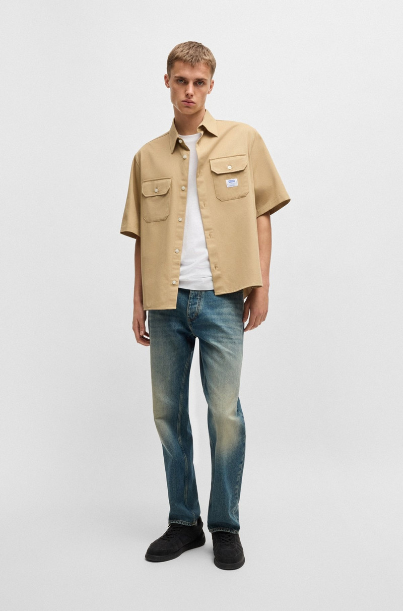 HUGO COTTON JERSEY T-SHIRT WITH CURVED LOGO outlook