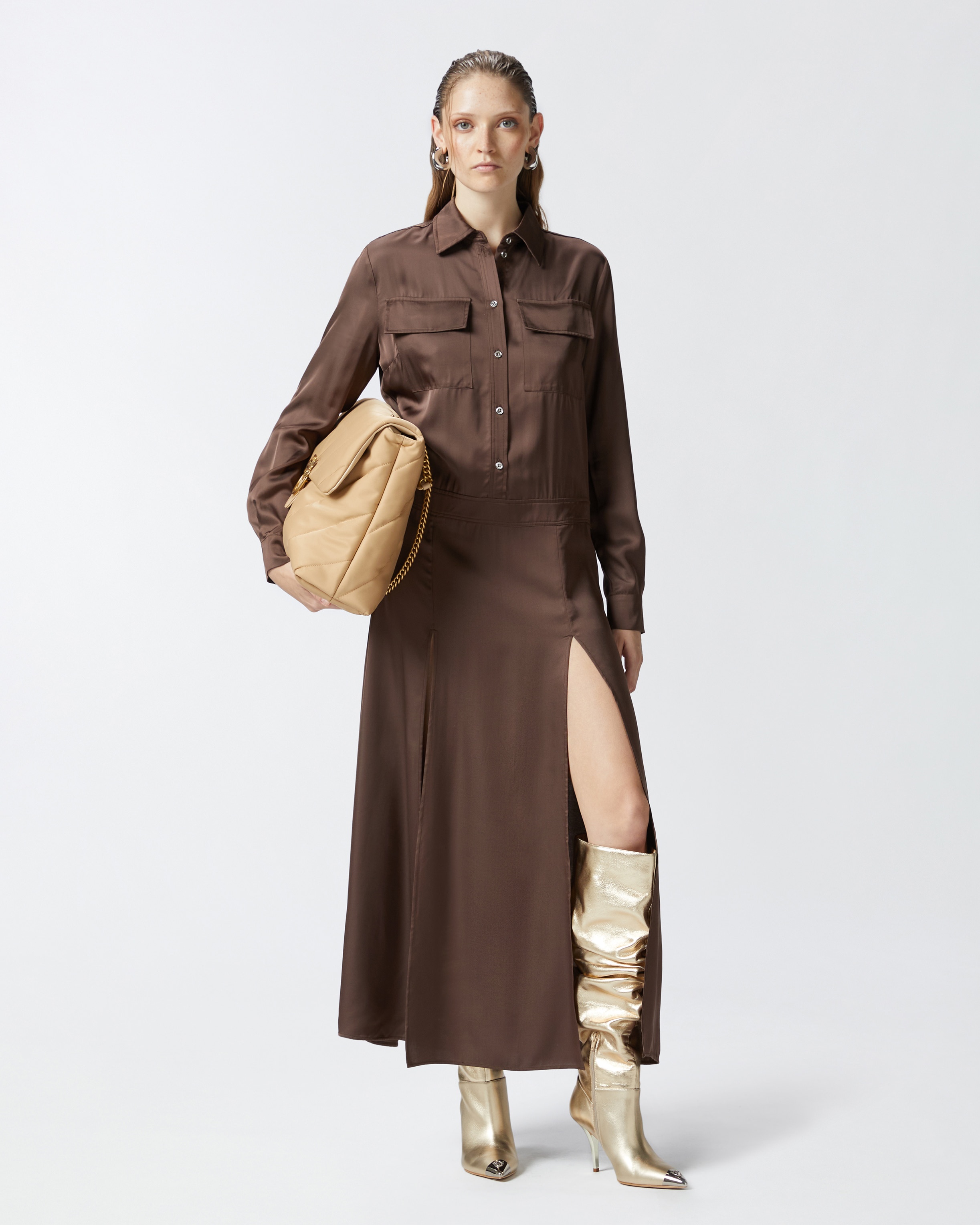 LONG SATIN SHIRT DRESS - 2