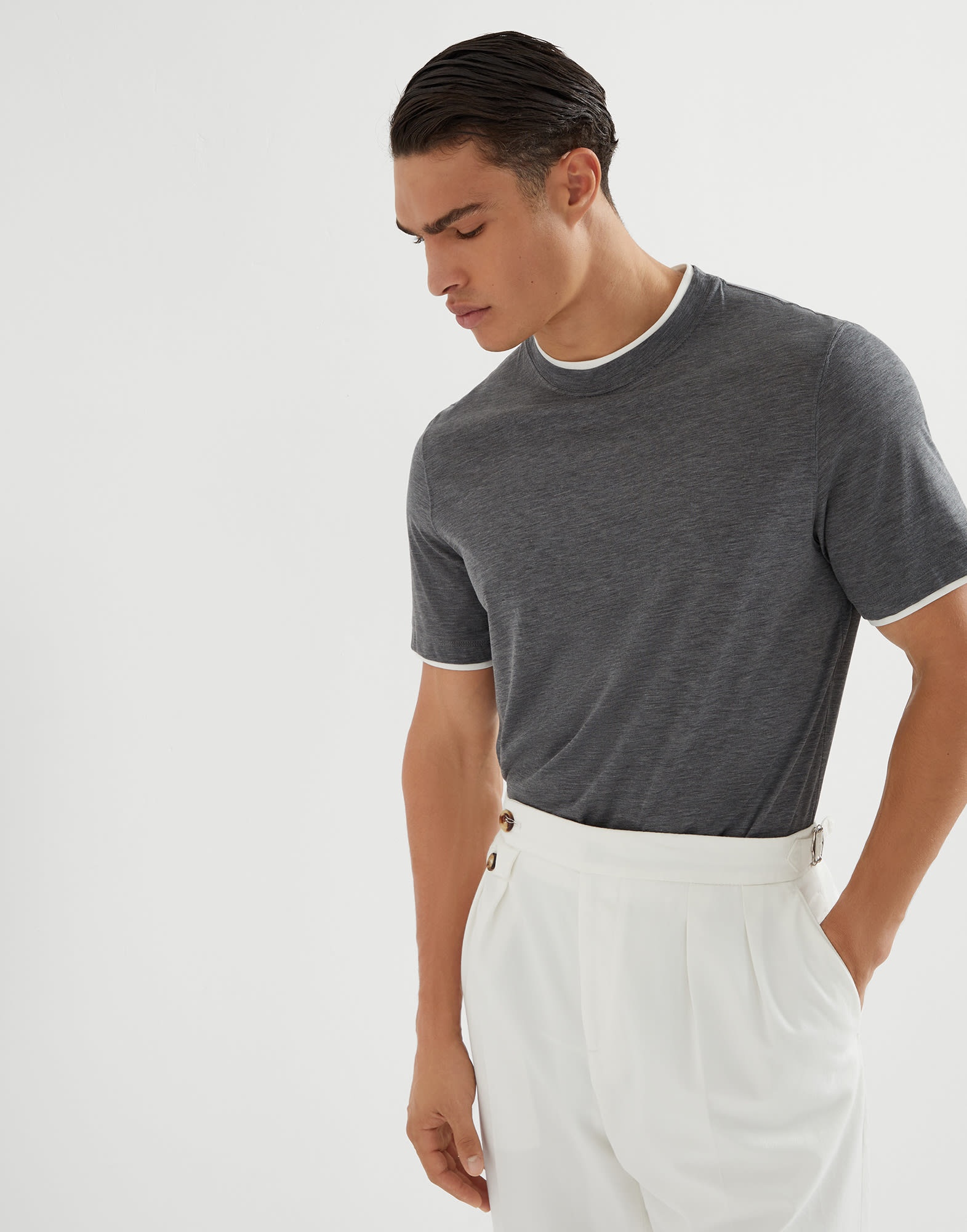 Silk and cotton jersey crew neck T-shirt with faux-layering - 4