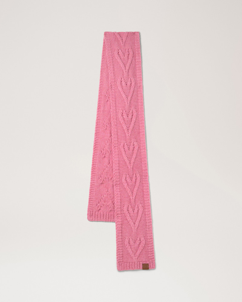 Cable Knitted Heart Scarf Rhubarb Lambswool 1