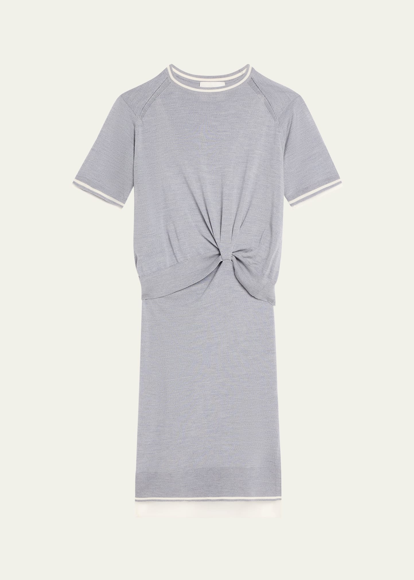 Short-Sleeve Draped Wool Organza Dress - 1