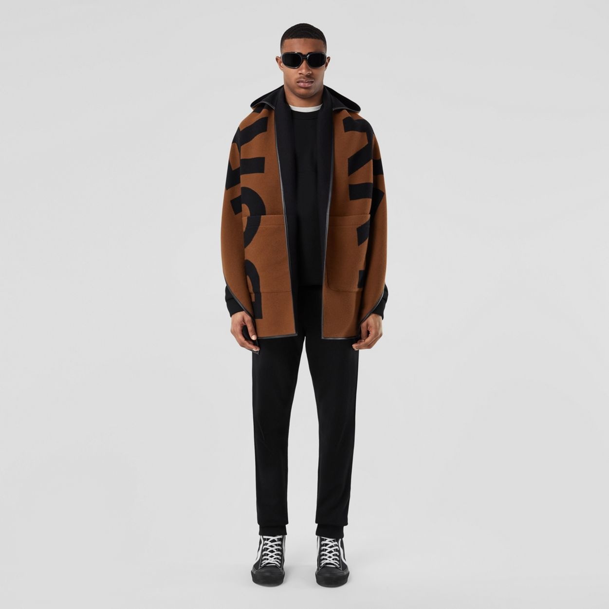 Logo Wool Cotton Jacquard Hooded Cape - 2