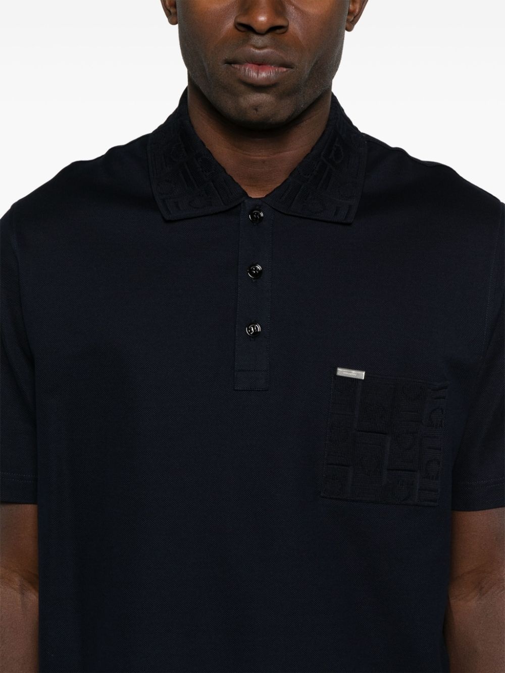 jacquard-pocket V-neck polo shirt - 4