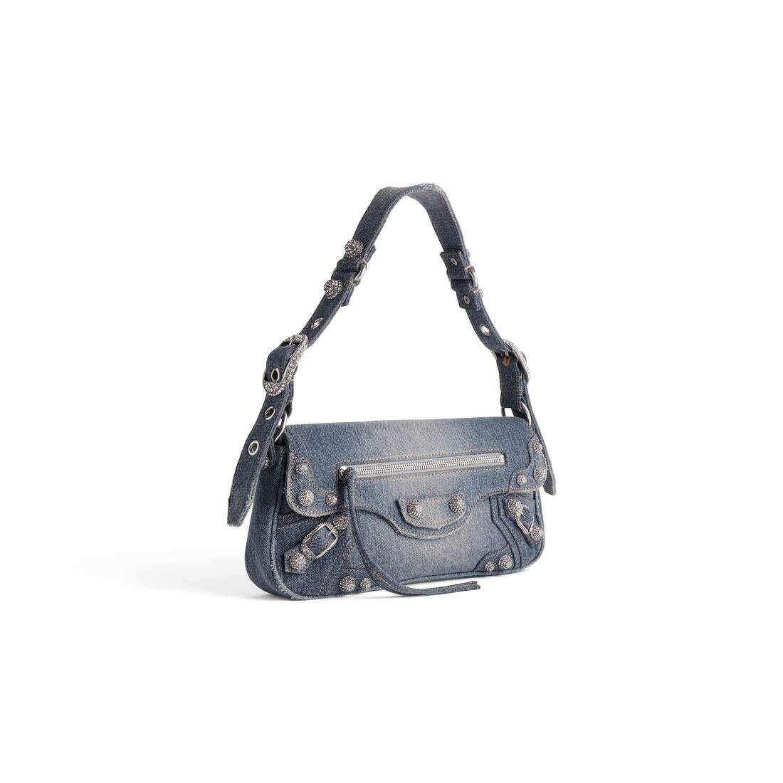 BALENCIAGA Le Cagole Small Sling Bag Denim With Rhinestones