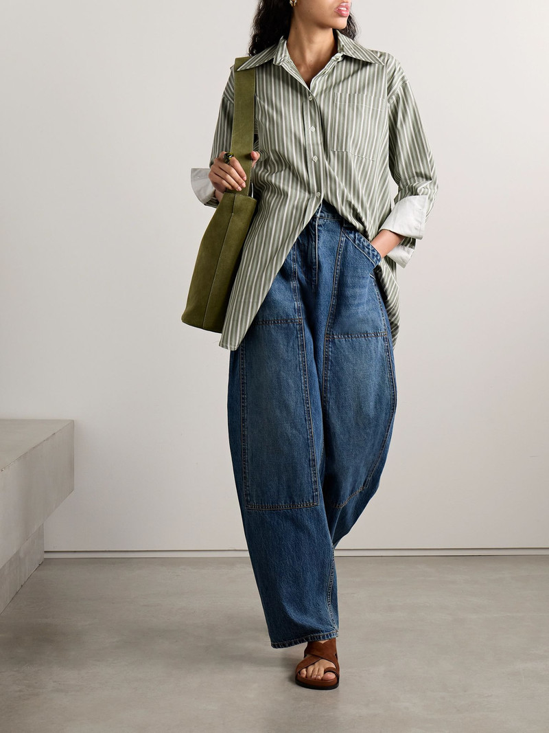 CO Oversized striped cotton-poplin shirt Green outlook