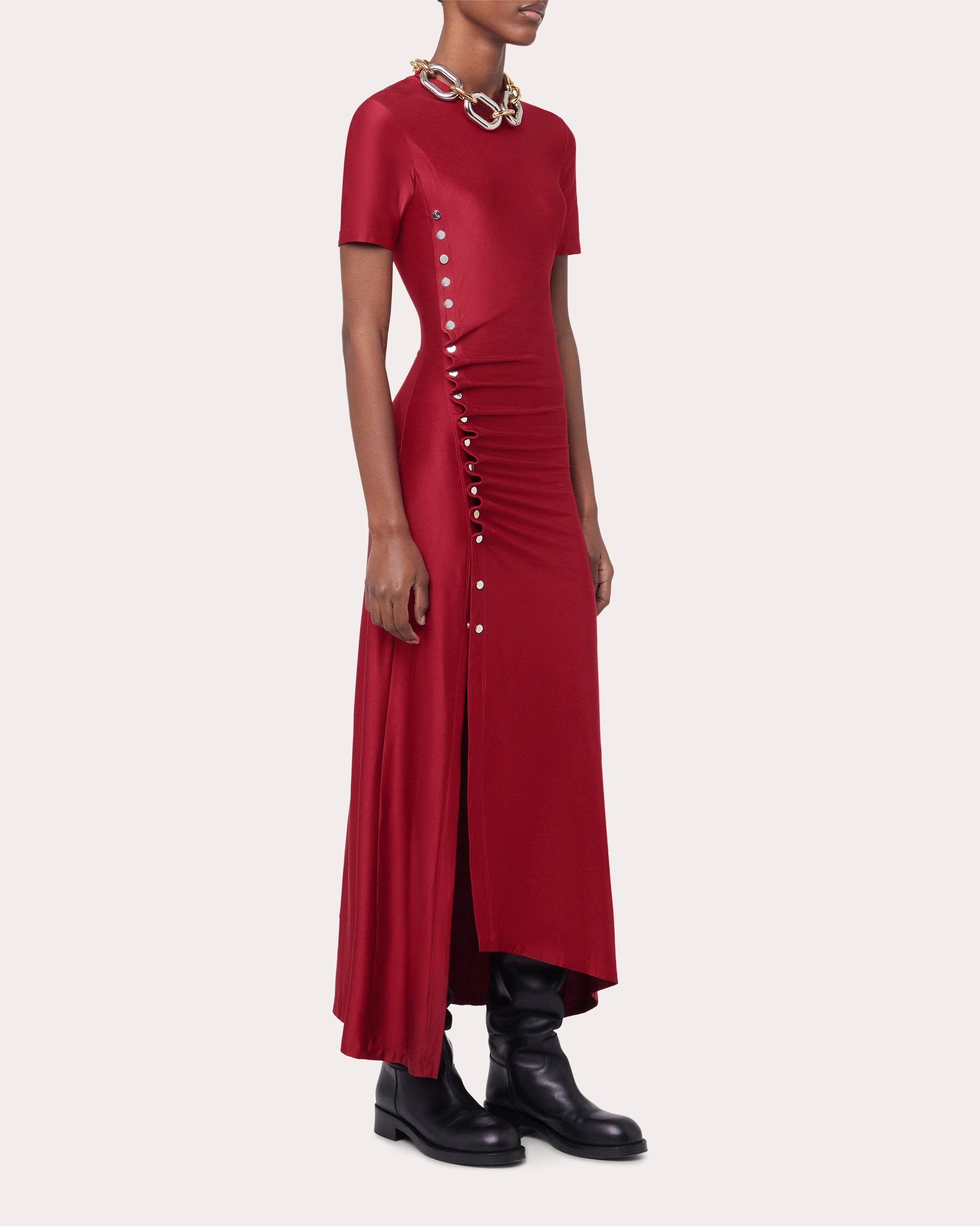 Jersey Asymmetric Drape Midi Dress - 4