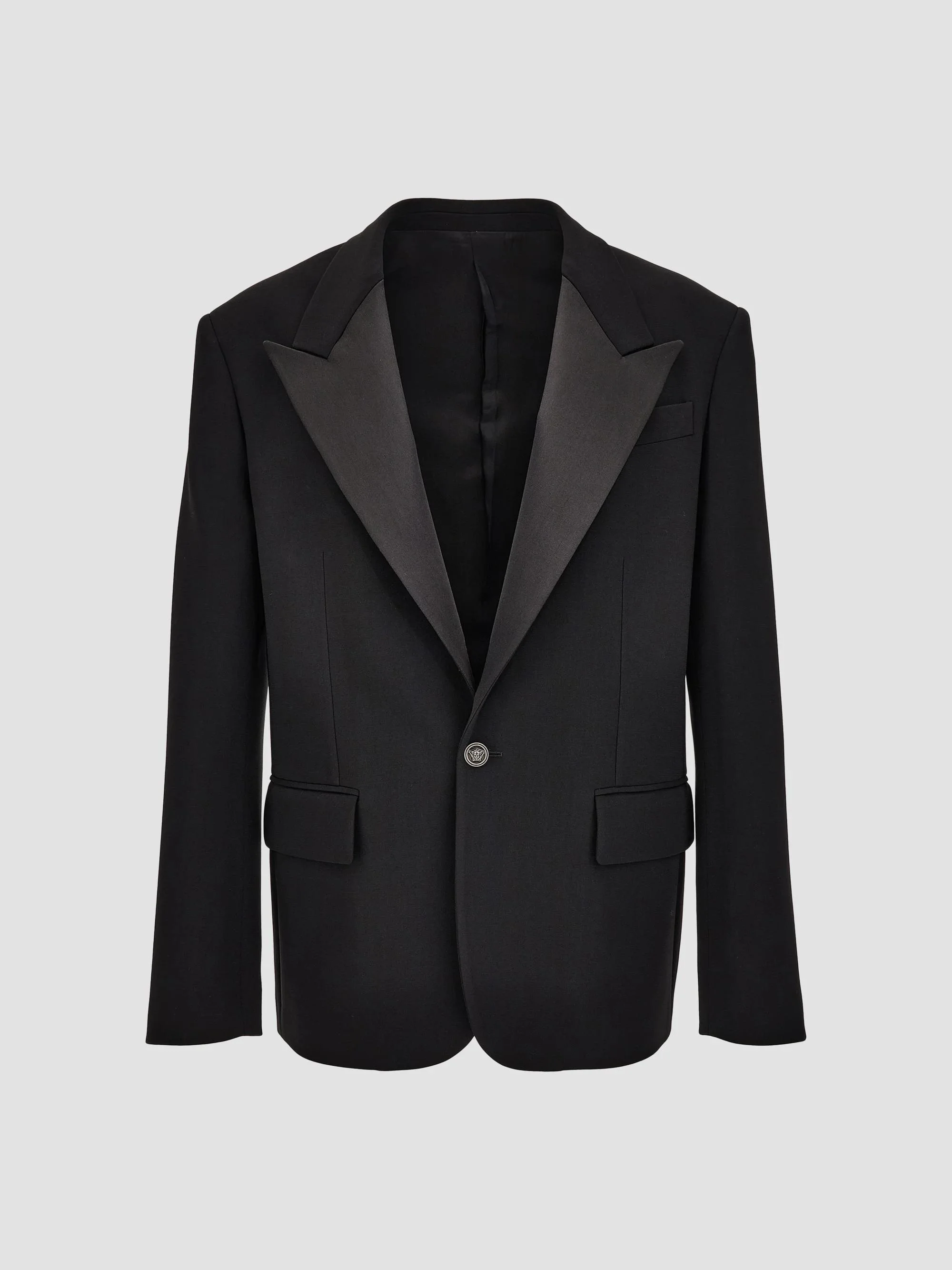 Men's Stretch-Virgin Wool Peak-Lapel Blazer - Black - 1