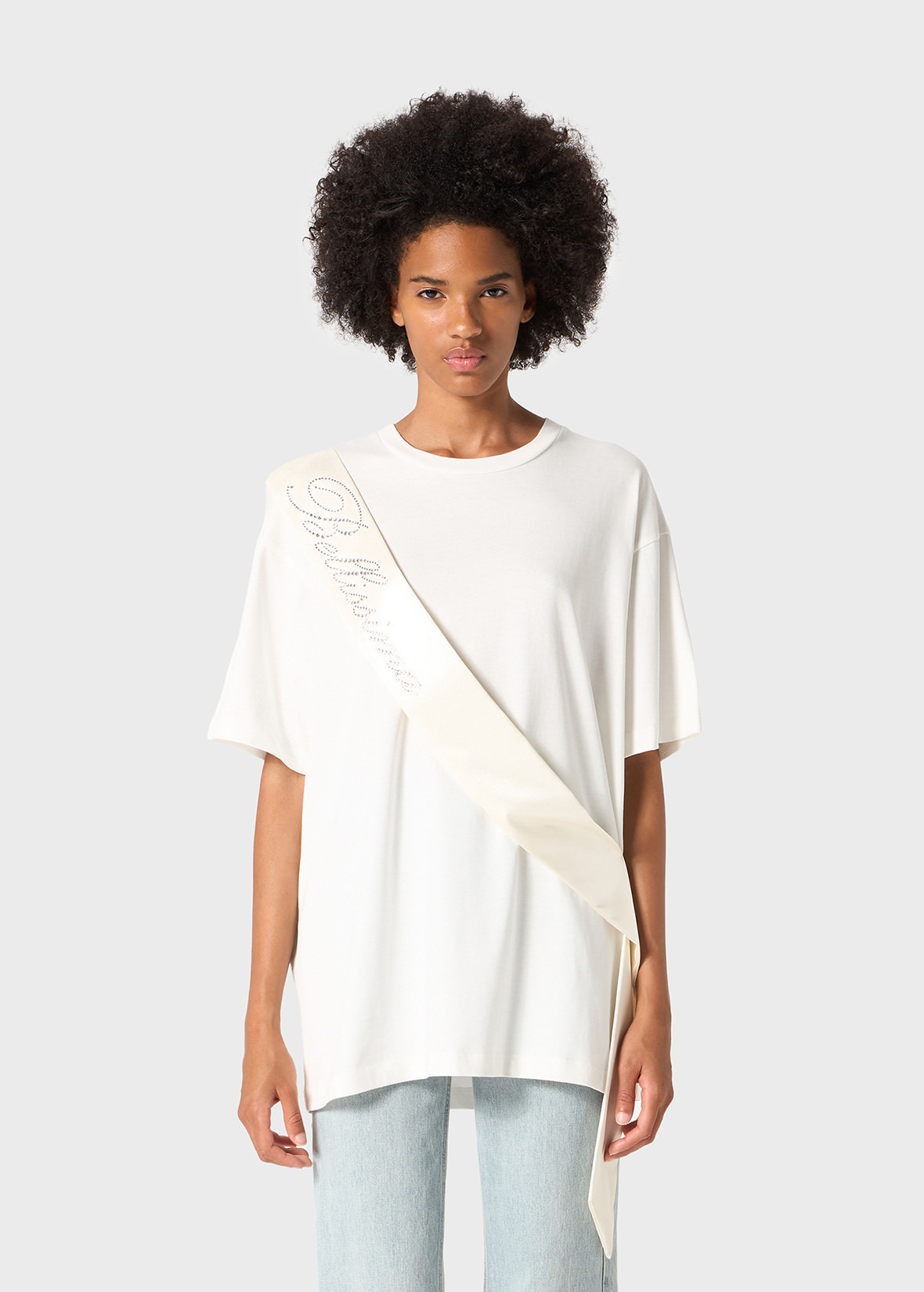 T-SHIRT WITH SATIN BAND AND RHINESTONE EMBROIDERY - 3