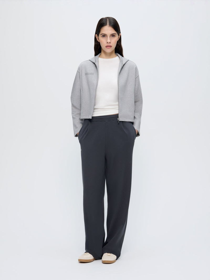 Womens Double Jersey Cropped Zip Up Hoodie - Grey Marl 3