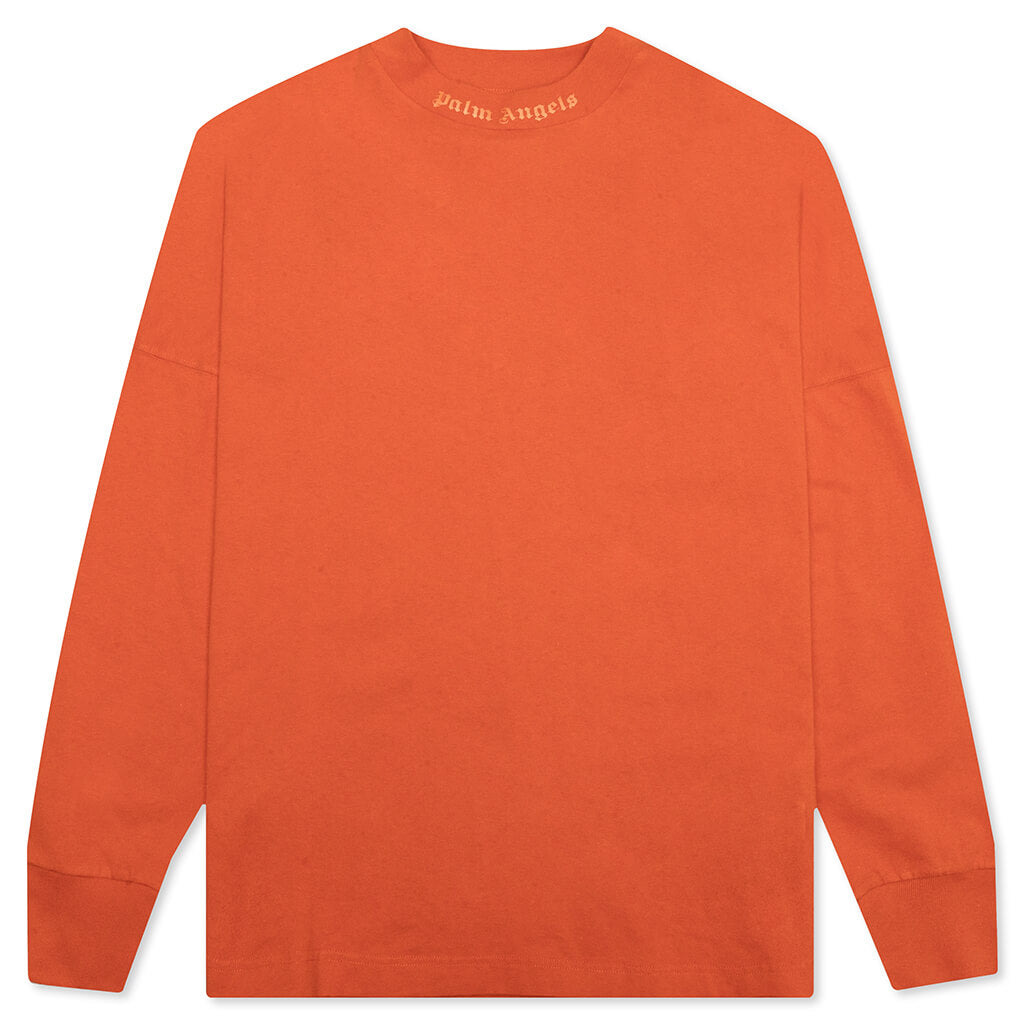 PALM ANGELS GLITTER CLASSIC LOGO OVER L/S TEE - BRICK RED - 1