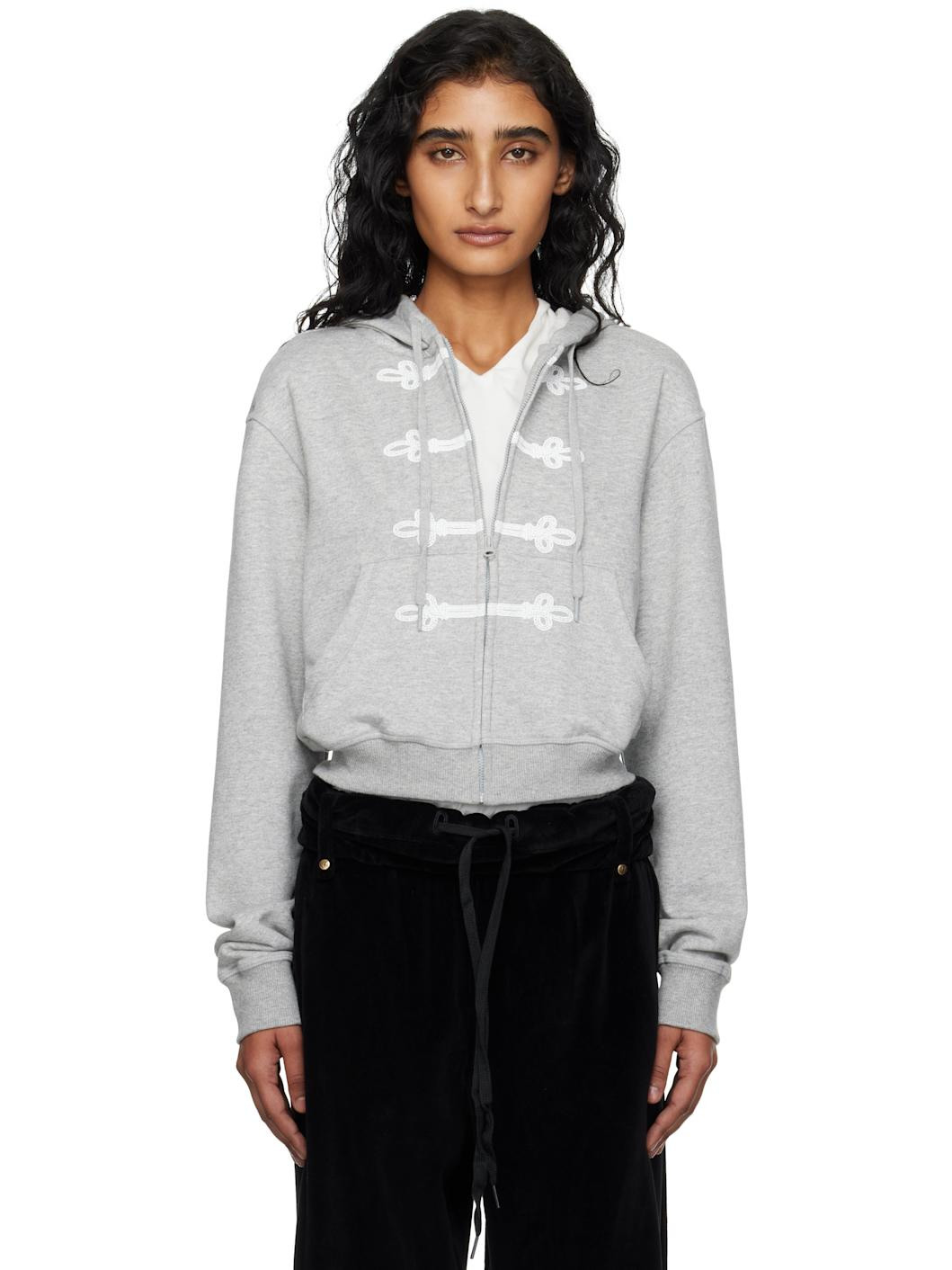 Gray Loop Button Effect Hoodie - 1