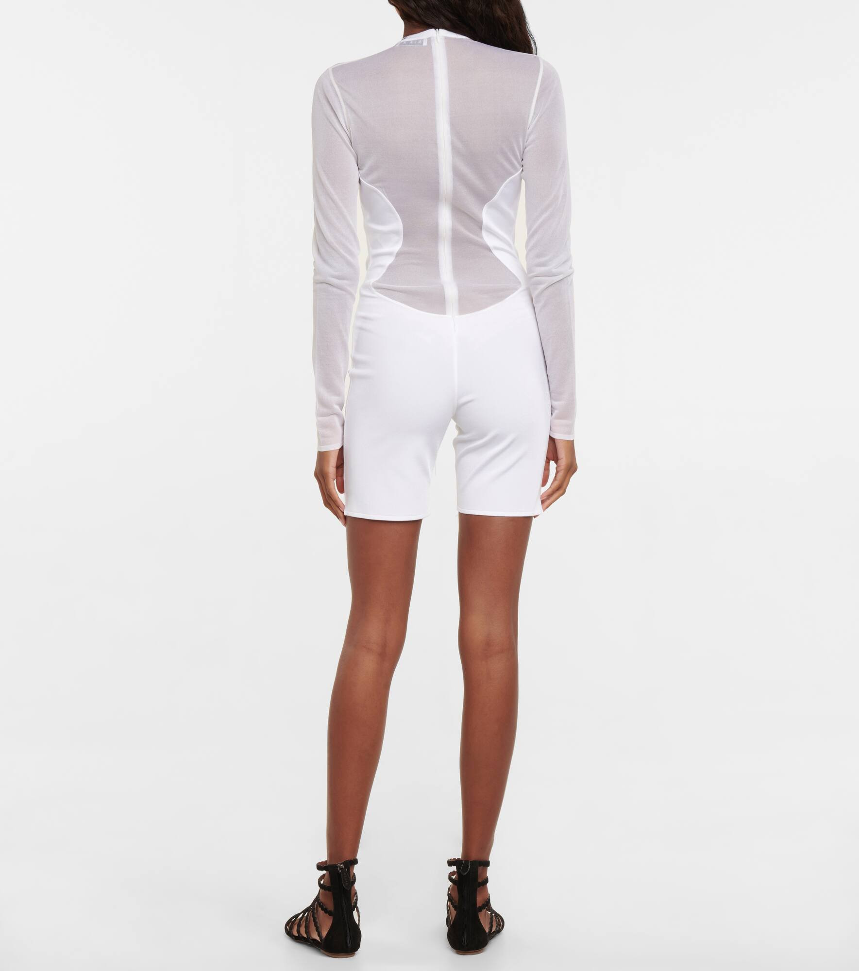 Mesh-paneled crêpe jersey playsuit - 3