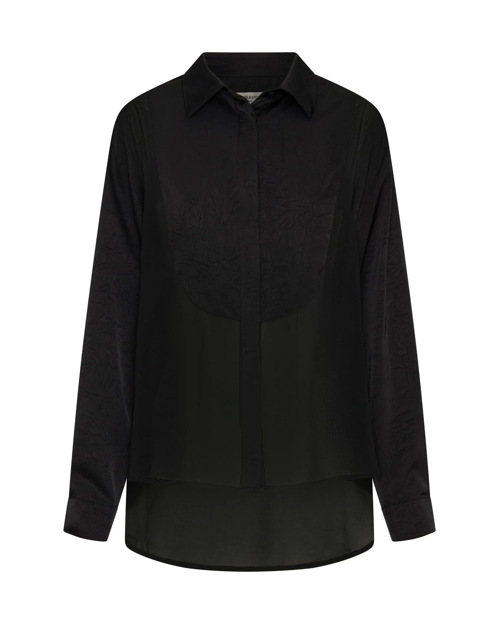 Sheer Panel Tuxedo Shirt - Black - 1
