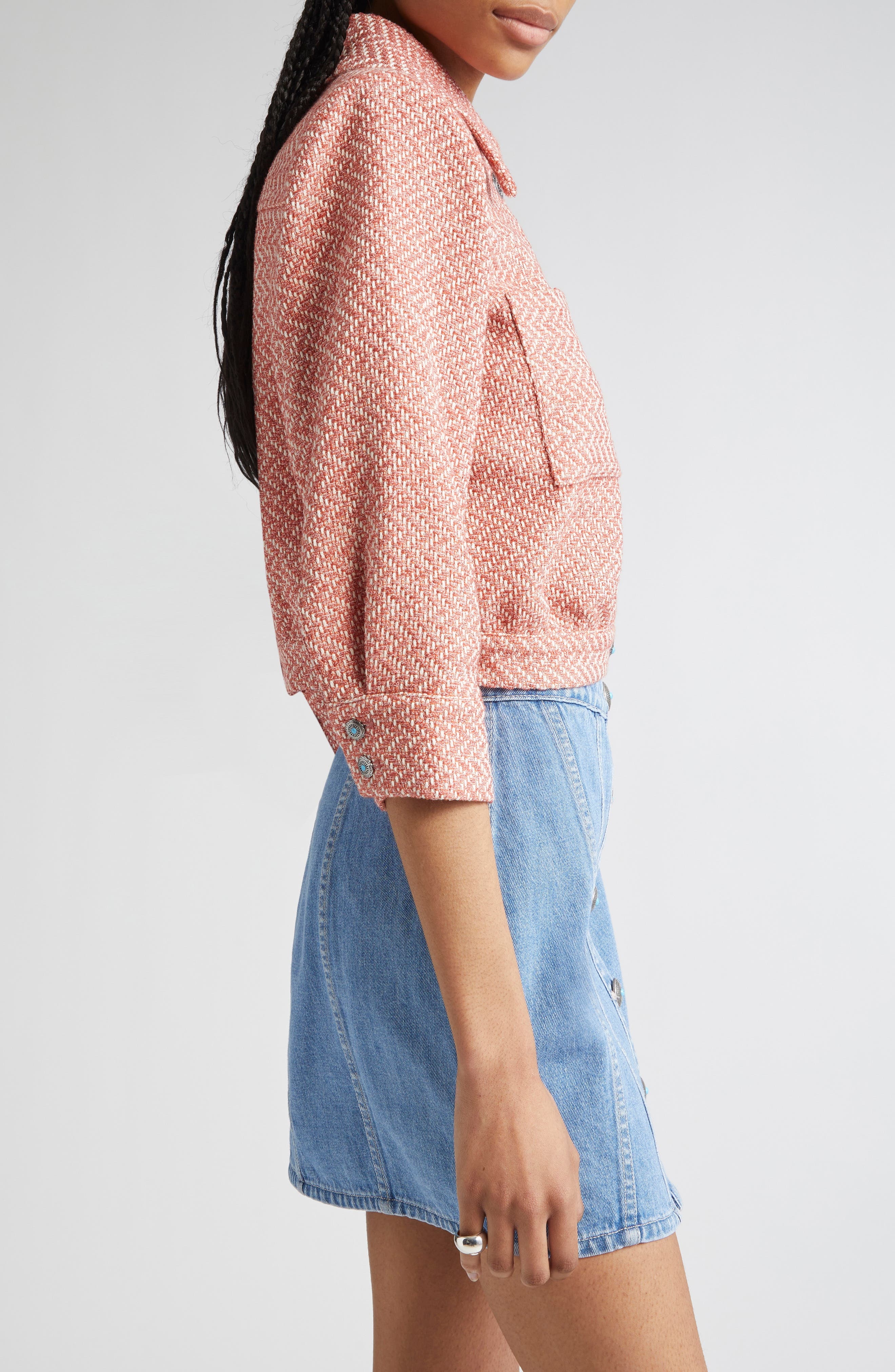 L'AGENCE Jia Tweed Crop Jacket in Burnt Coral/Ivory at Nordstrom - 4