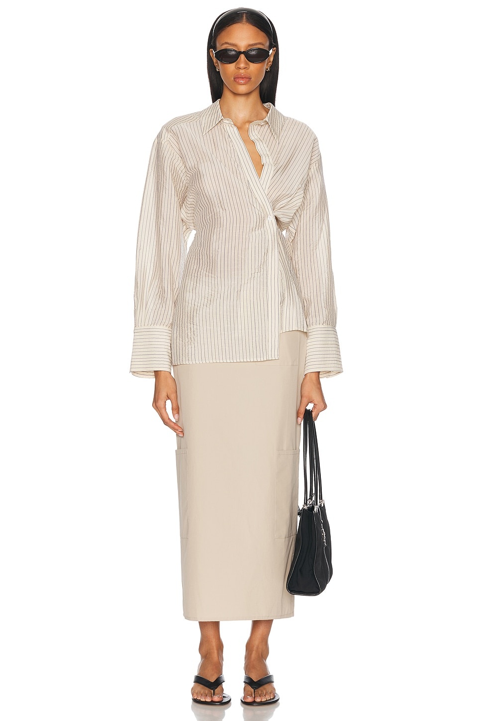 Asymmetric Waisted Striped Shirt - 5