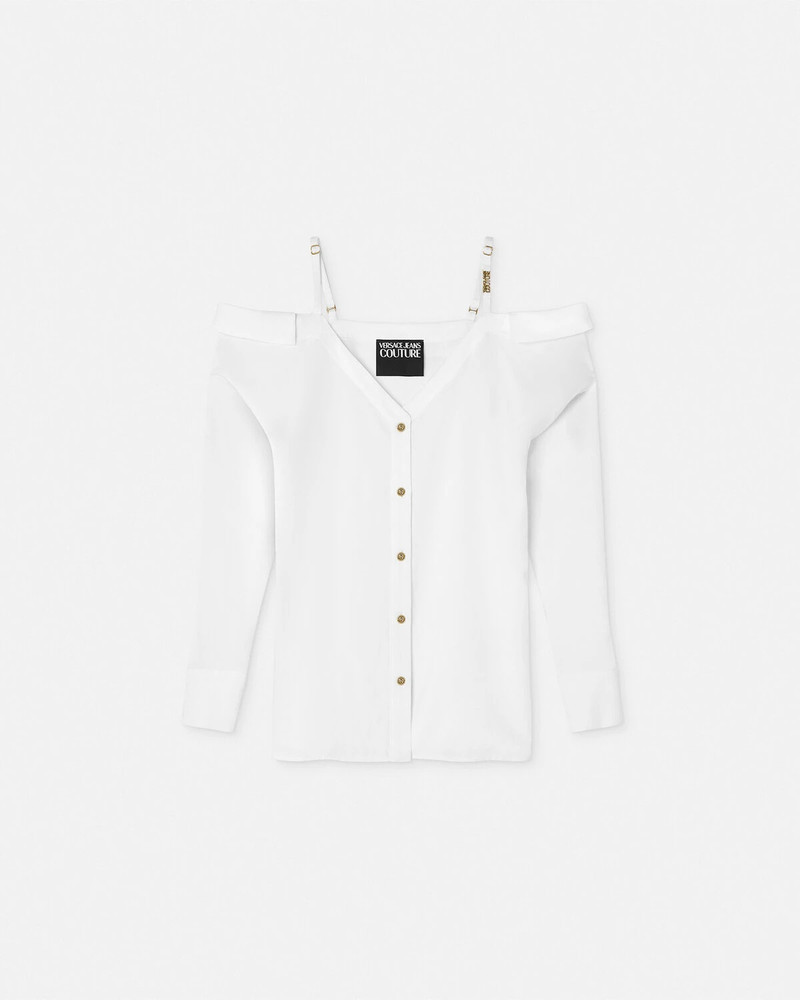 Off-The-Shoulder V-Emblem Shirt 1