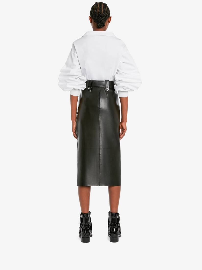 Women's Slashed Pencil Biker Skirt in Black - 3