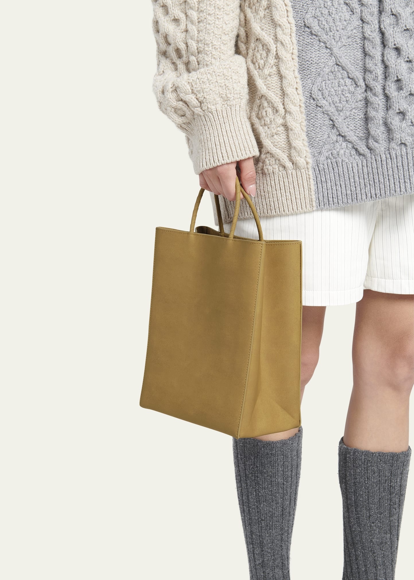 Small Raw Paper Leather Top-Handle Bag - 2