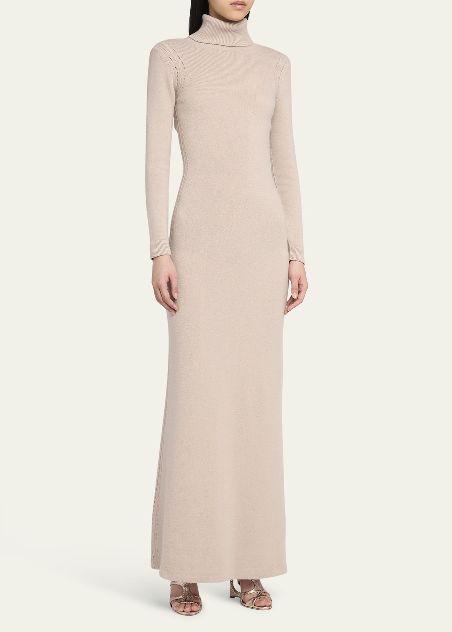 Turtleneck Backless Soft Cashmere Maxi Dress - 4