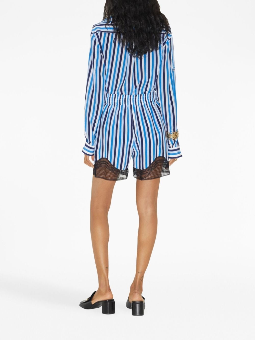 lace-trim striped silk shorts - 4