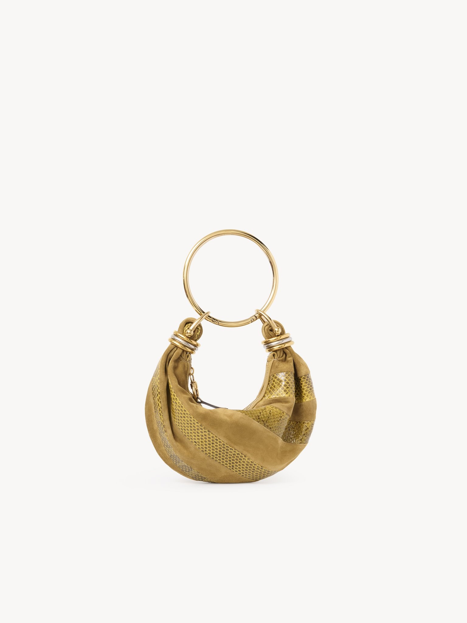 MINI BRACELET HOBO BAG IN SUEDE LEATHER & SNAKESKIN - 3