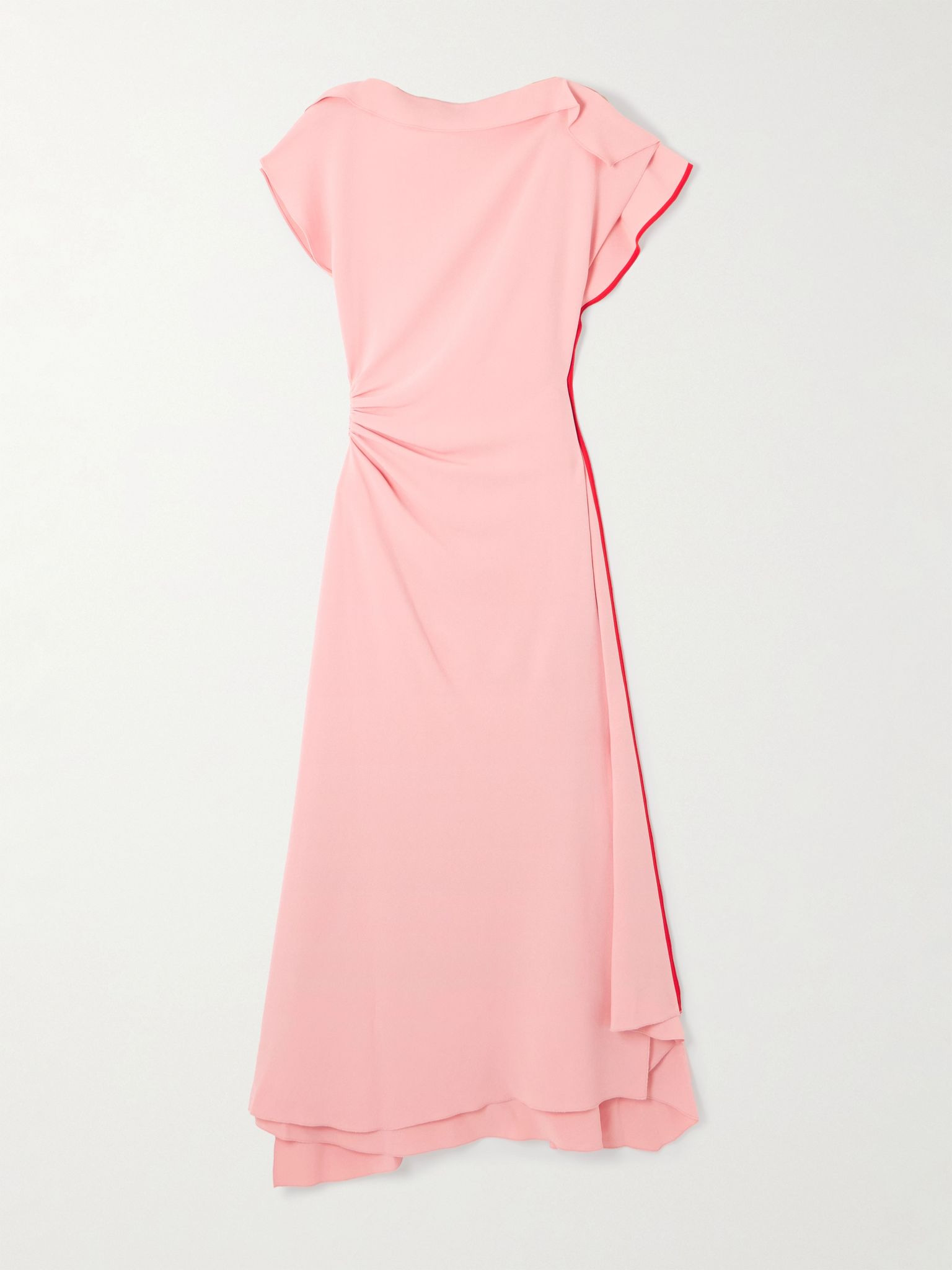 Asymmetric ruffled gathered crepe midi dress Pink - 1