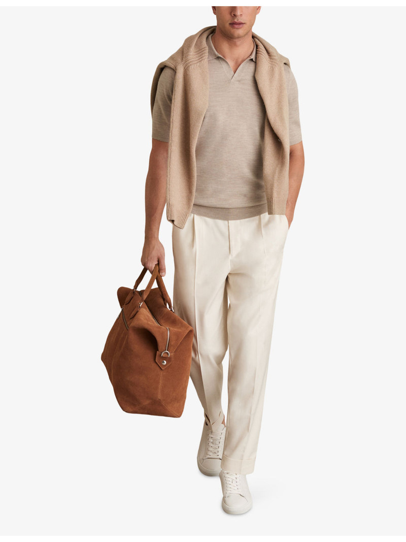 REISS Duchie open-collar short-sleeve wool polo outlook