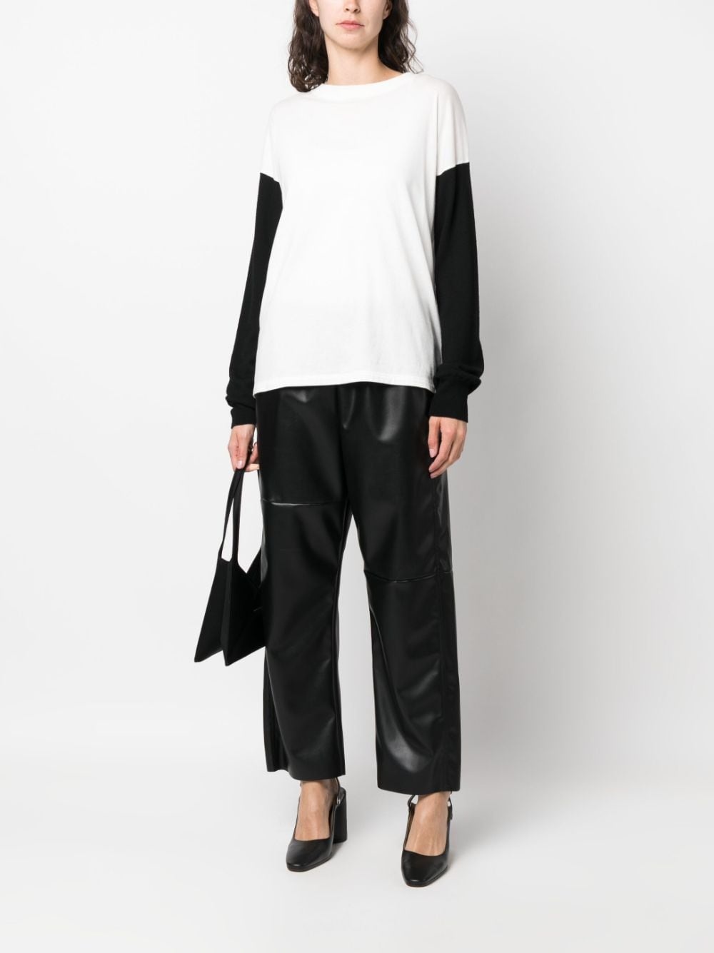 elasticated-waistband faux-leather trousers - 2