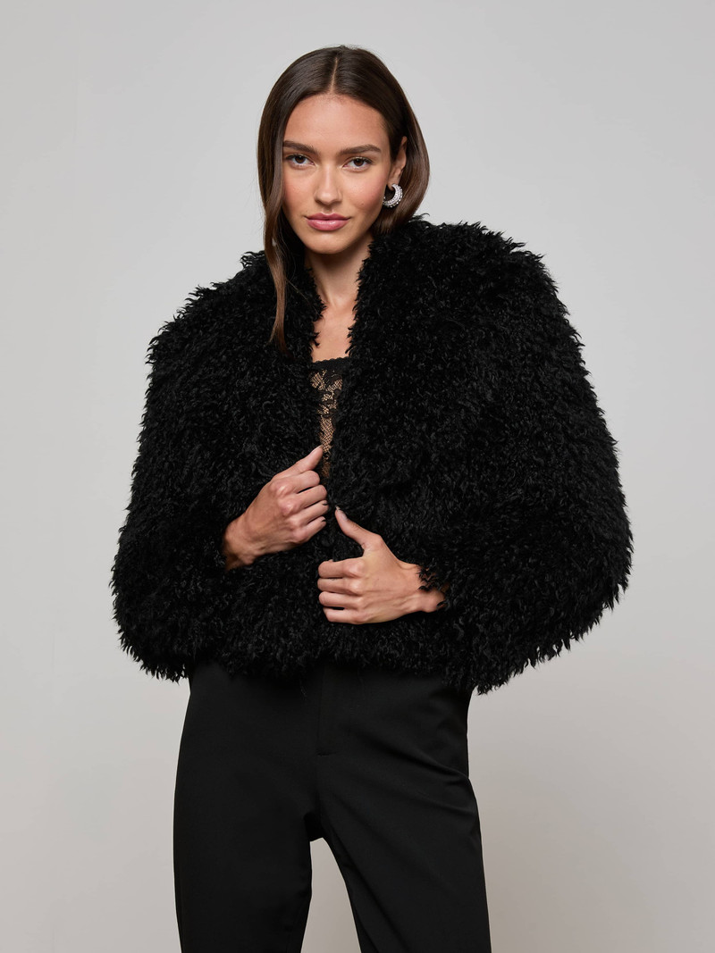 L'AGENCE Aura Cropped Faux Fur Jacket outlook