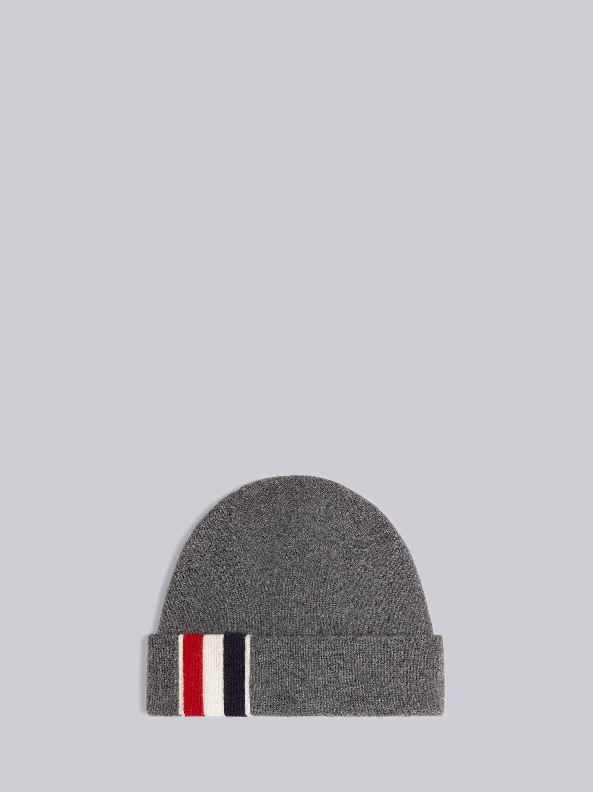 Medium Grey Jersey Stitch Superfine Merino Wool Intarsia Stripe Hat - 1