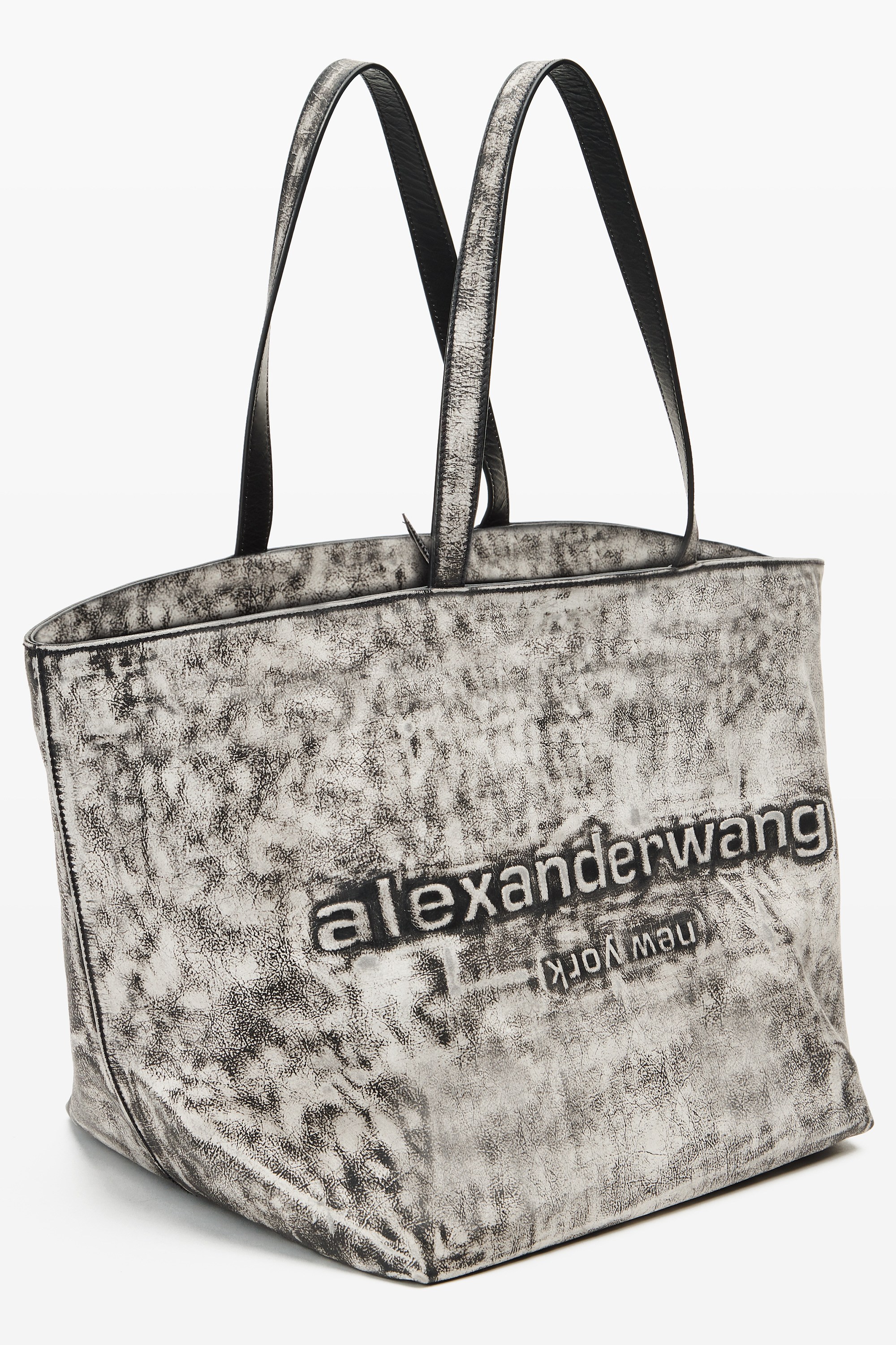 Black and White Leather Punch Tote - 2