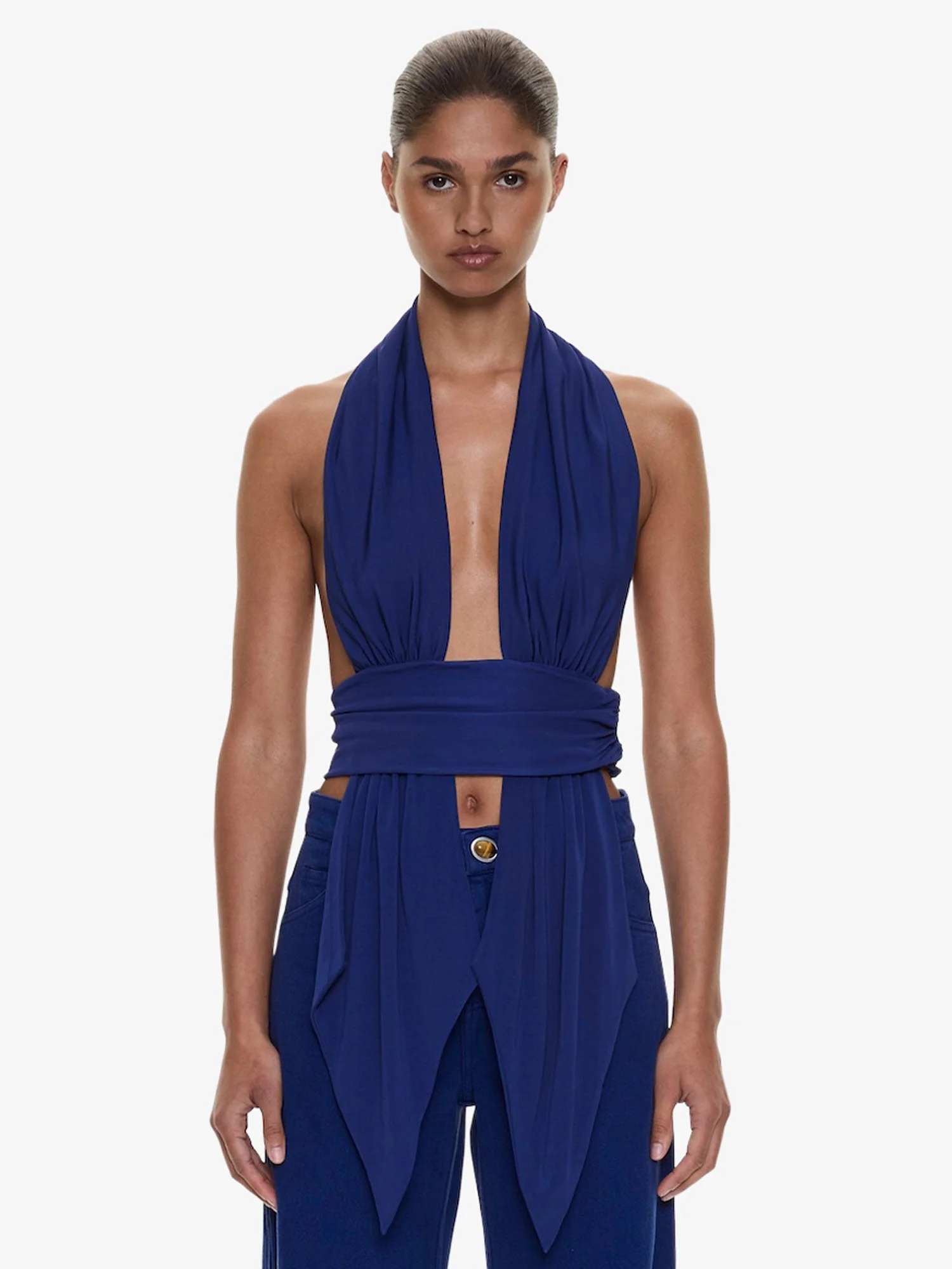 Scarf Draped Halter Top - 1