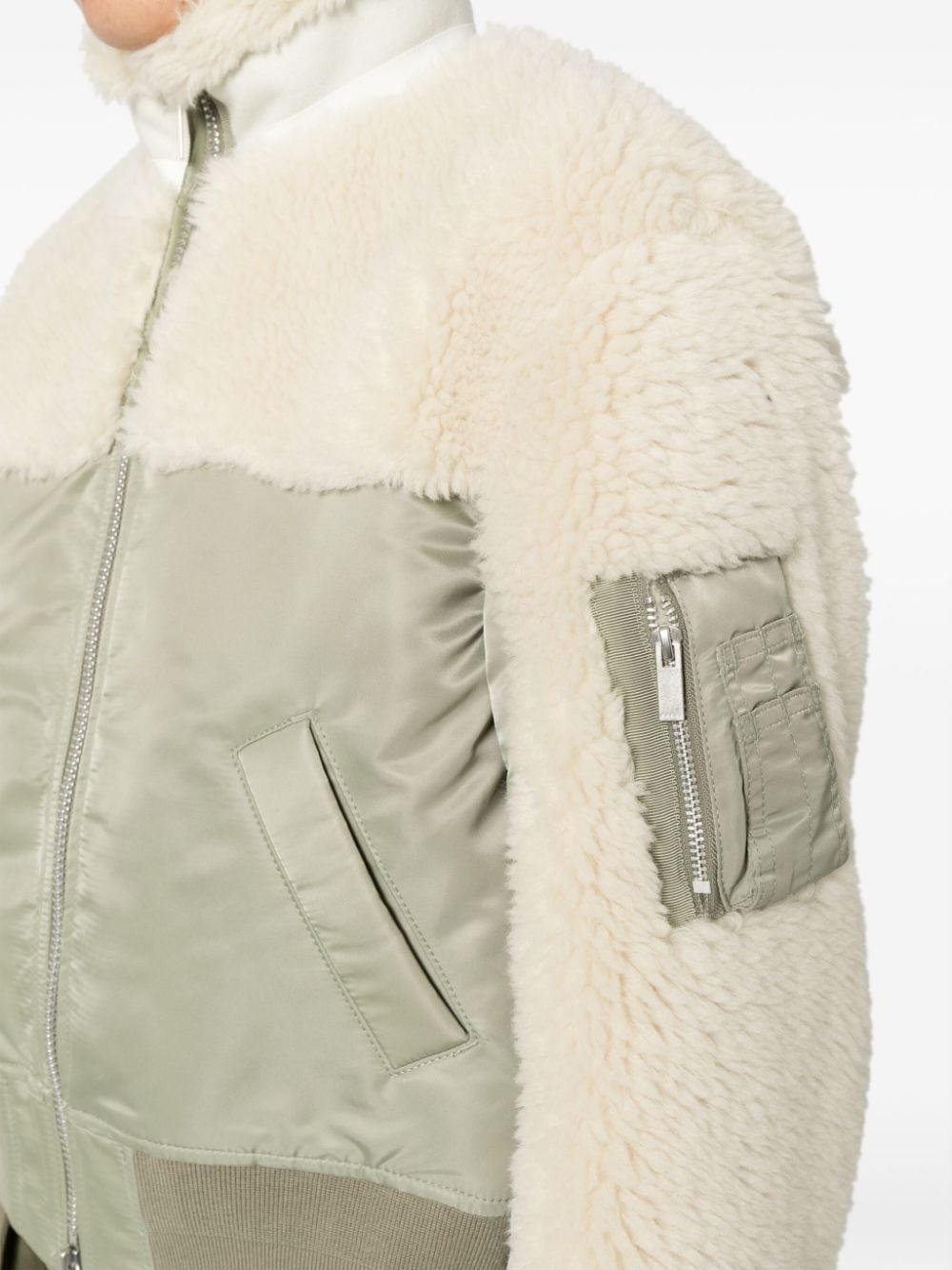 panelled shearling bomber jacket - 5