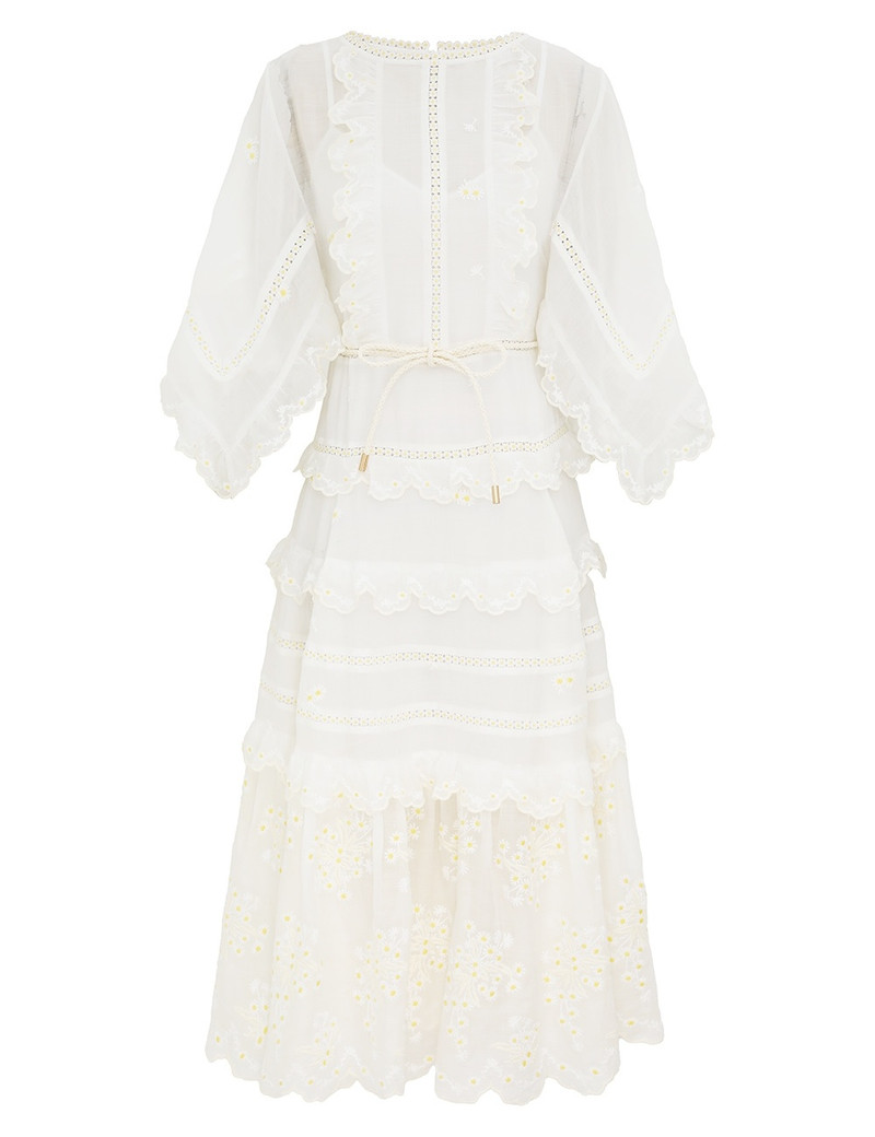 Zimmermann ACACIA EMBROIDERED MIDI DRESS - 1137DRS252IVO | REVERSIBLE