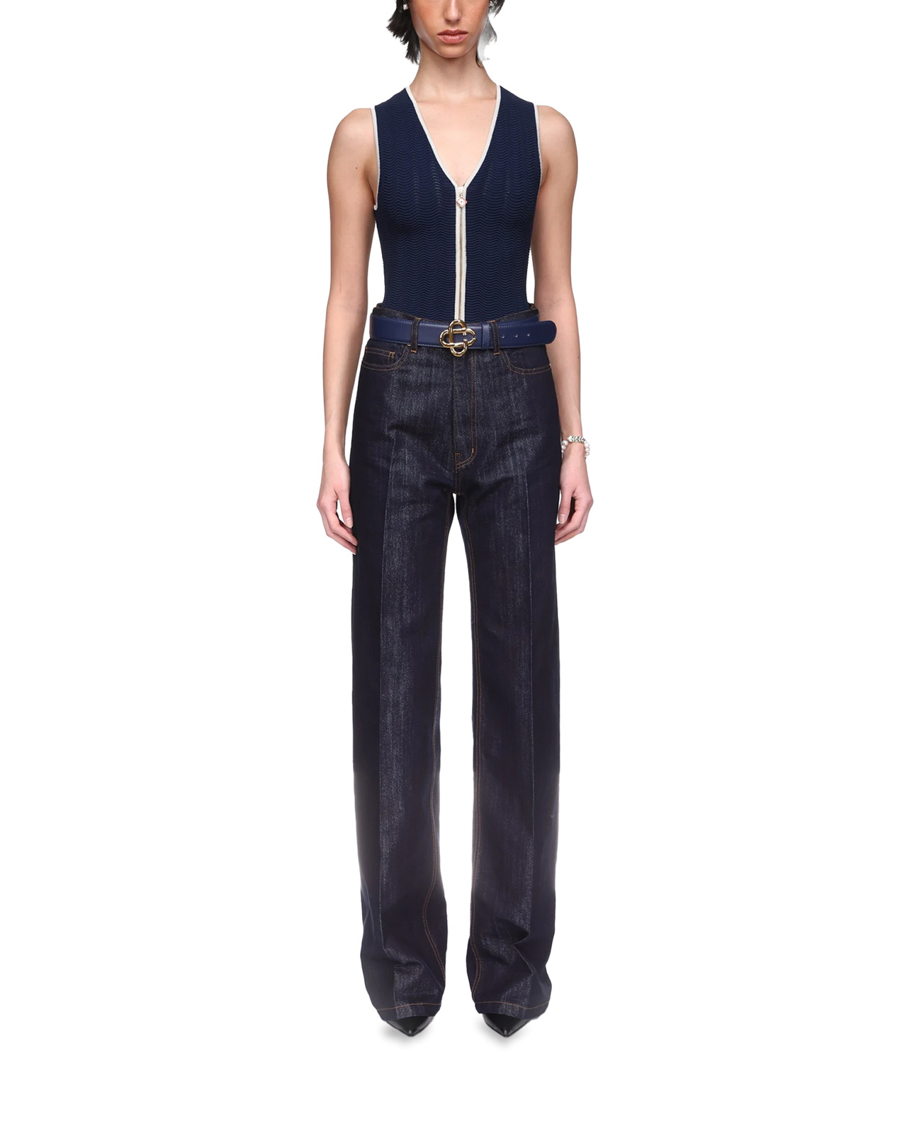 Washed Indigo Silver Lurex Jeans | Casablanca Paris - 2