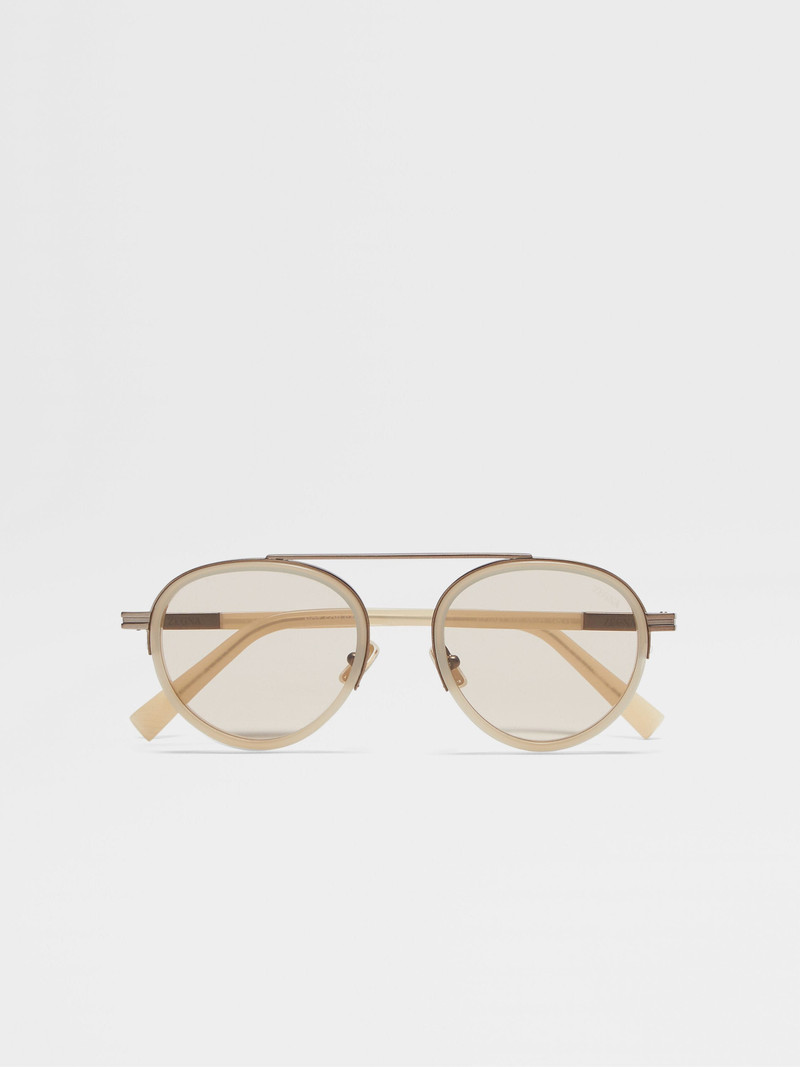 BEIGE ORIZZONTE II ACETATE AND METAL SUNGLASSES - 1