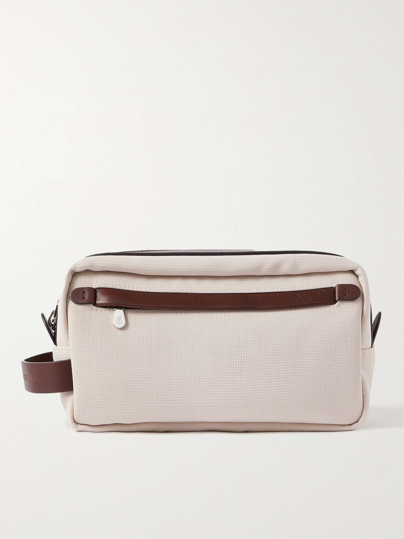 Leather-Trimmed Canvas Wash Bag - 1