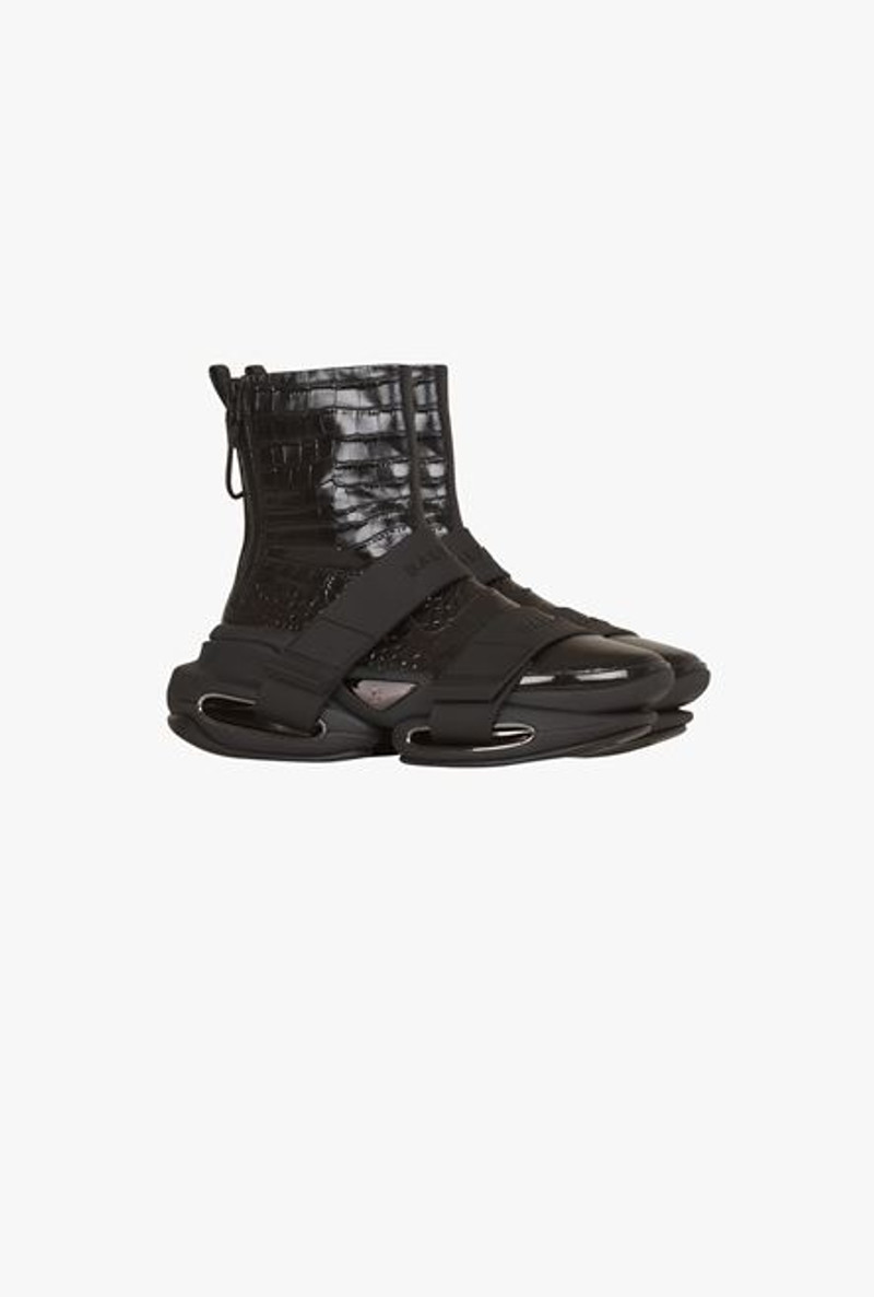 Black crocodile-embossed leather B-Bold high-top sneakers with straps 2