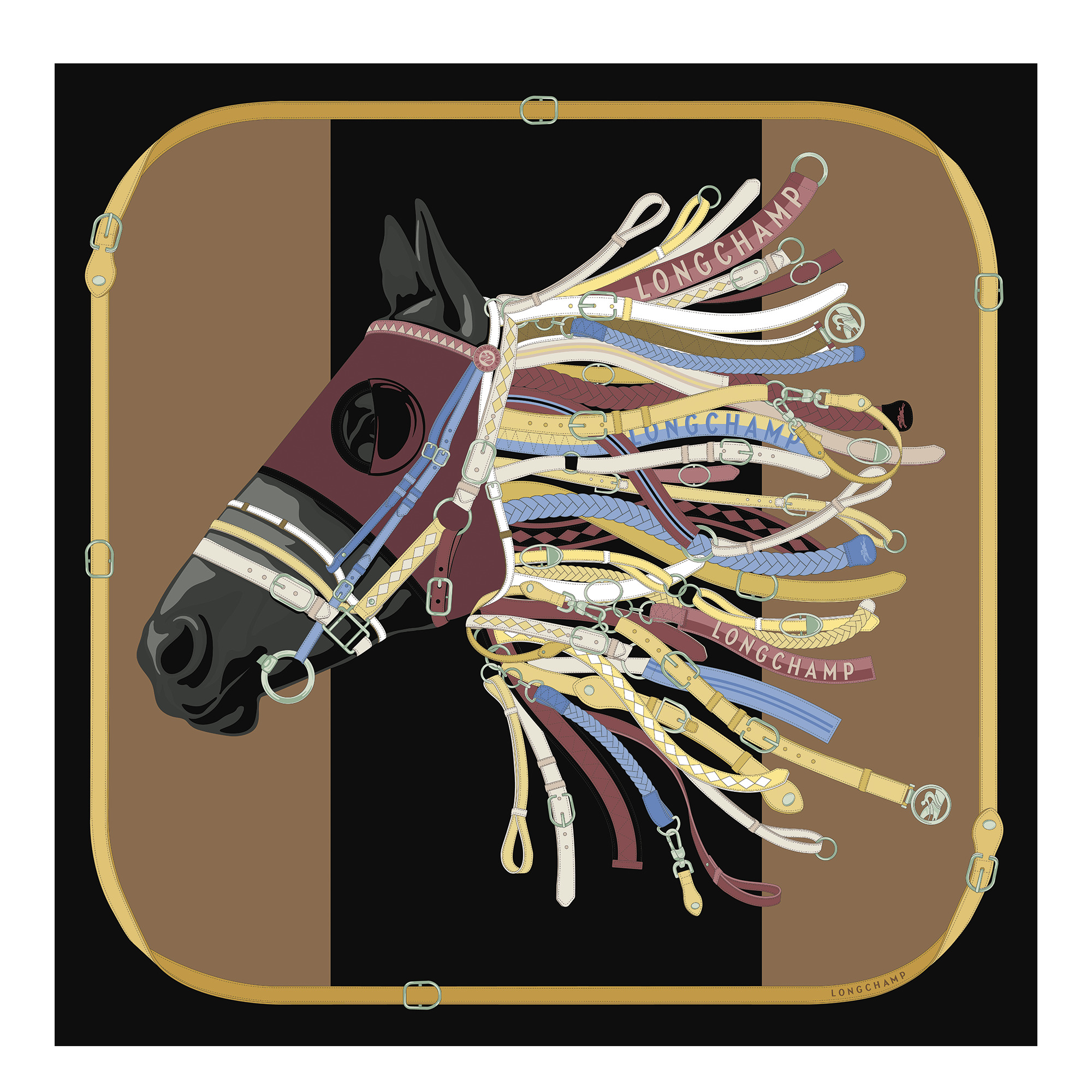 Tête de cheval Silk scarf 90 Black - OTHER - 1