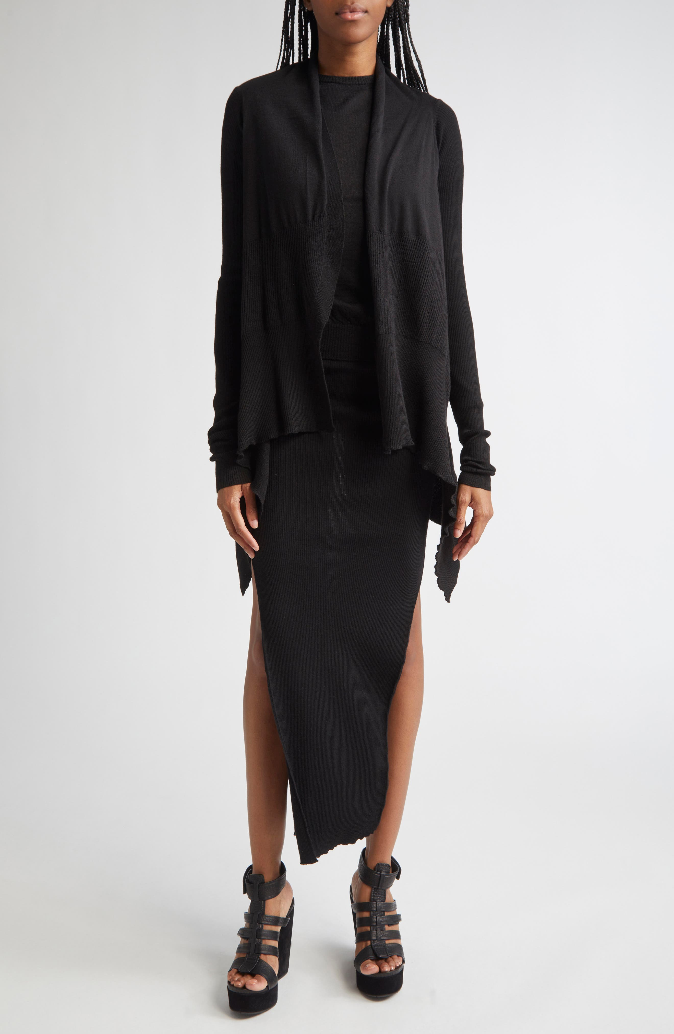 Rick Owens Open Front Virgin Wool Cardigan in Black at Nordstrom - 2